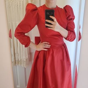 Vintage 80s Taffeta Puff Sleeve Rear Bow Basque